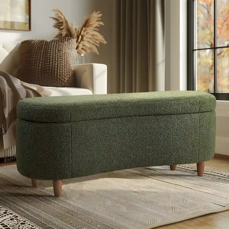 INK+IVY Bailey banc de rangement en bouclette taupe à dessus basculant