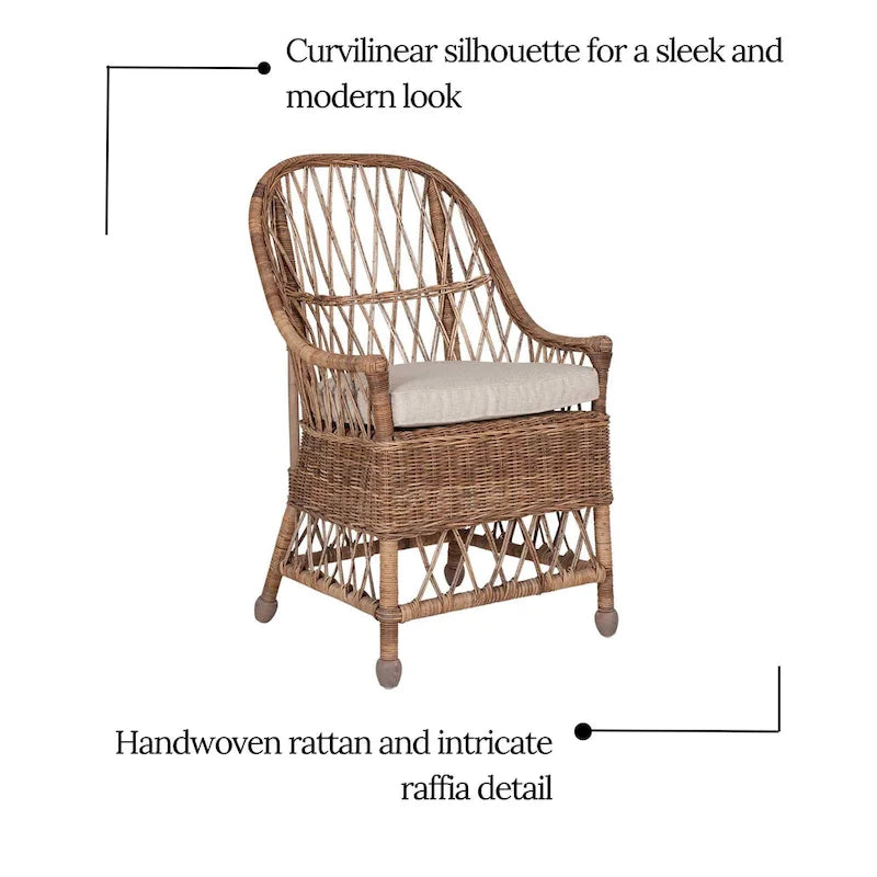 Bayside Chaise de salle à manger curviligne en rotin rembourrée par East at Main - 22x23x39