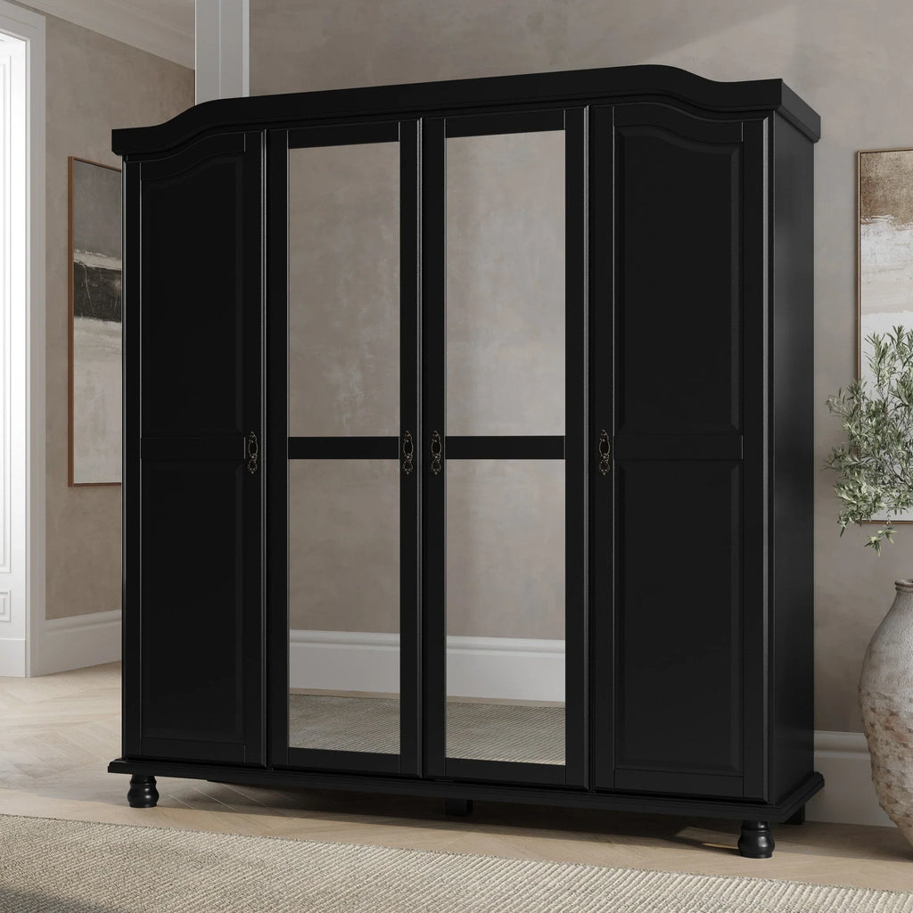Palace Imports Armoire-penderie Kyle 4 portes 100% bois massif avec portes en bois massif ou miroir