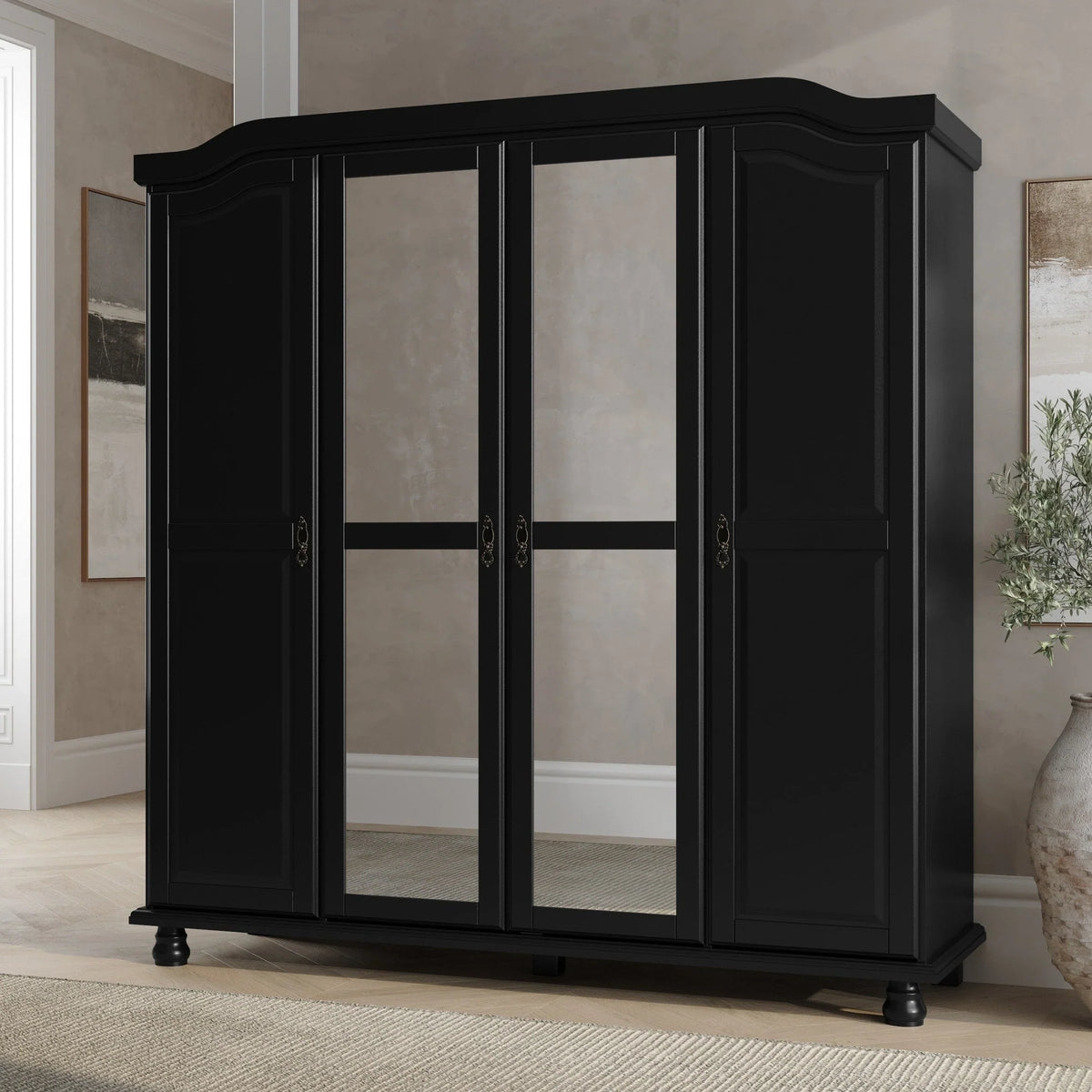 Palace Imports Armoire-penderie Kyle 4 portes 100% bois massif avec portes en bois massif ou miroir