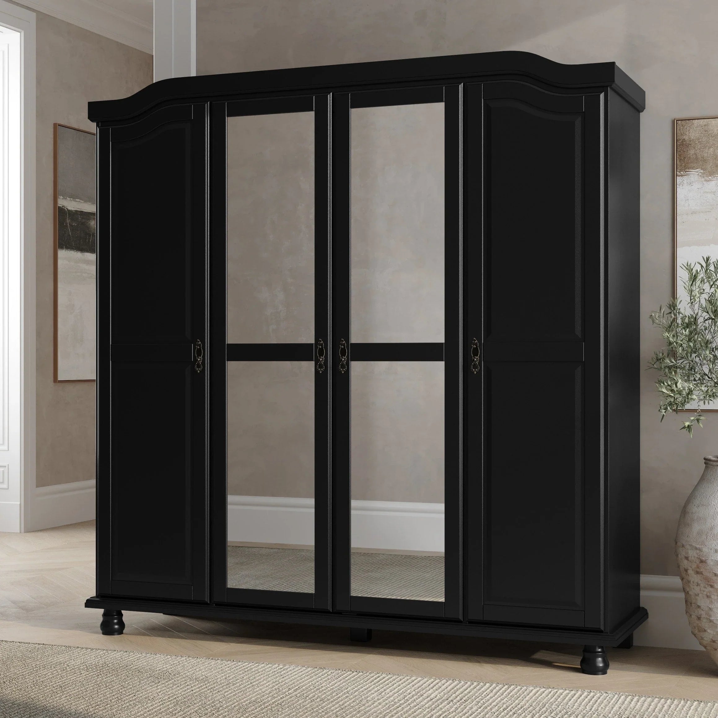 Palace Imports Armoire-penderie Kyle 4 portes 100% bois massif avec portes en bois massif ou miroir