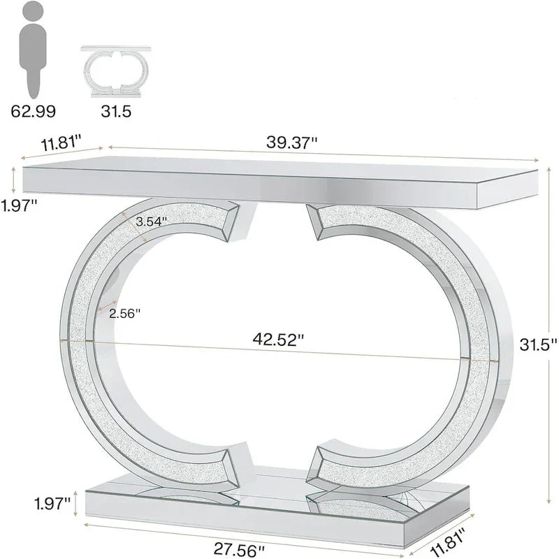 Console argentée, 39 table d'entrée à miroir pour entrée