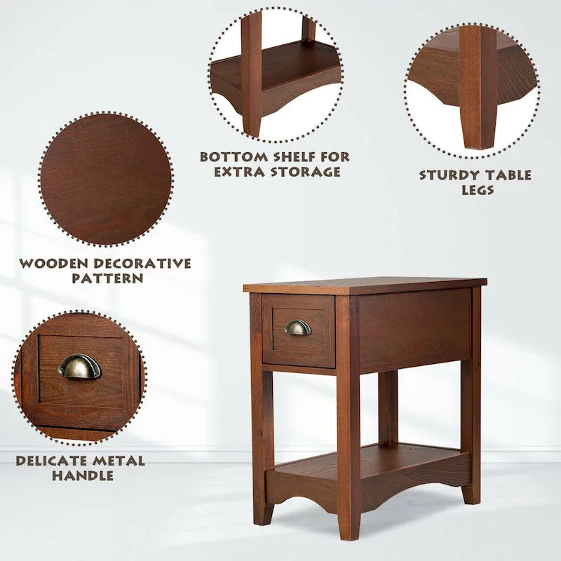 Ensemble de 2 tables d'appoint contemporaines compactes Gymax avec tiroir - 13 X 22 X 23 (L X l X H)