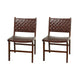 Chaises de salle à manger tressées faites à la main en cuir avec cadre en bois de teck - Lot de 2 Marron, Blanc ou Noir - Roche River Decor