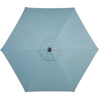 Ensemble de salle à manger Hanover Lavallette 5 pièces bleu océan avec 4 chaises fixes, une table ronde en verre de 52 pouces, un parasol et une base
