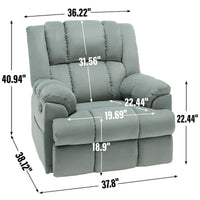 Fauteuil Inclinable Pivotant à Bascule en Tissu Lazy Boy, Grand Fauteuil Inclinable Manuel Surdimensionné avec Accoudoirs Matelassés et Dossier à Coussin