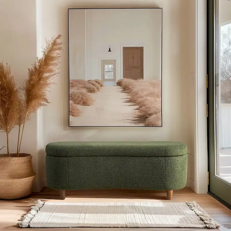 INK+IVY Bailey banc de rangement en bouclette taupe à dessus basculant