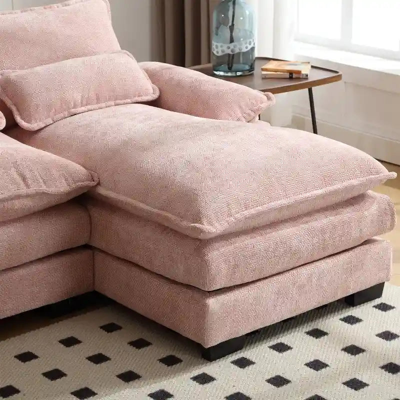 Canapé Sectionnel Canapé Nuage pour Salon, Canapé Moderne Forme U en Chenille/Bouclette, Canapé-Lit Modulable Confortable avec Double Méridienne
