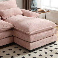 Canapé Sectionnel Canapé Nuage pour Salon, Canapé Moderne Forme U en Chenille/Bouclette, Canapé-Lit Modulable Confortable avec Double Méridienne