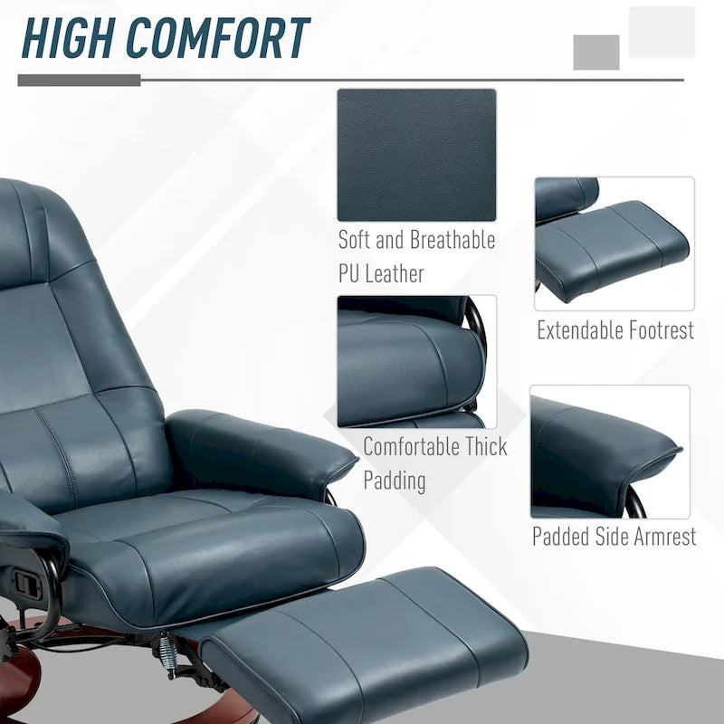 Fauteuil Inclinable HomCom en Similicuir Réglable Manuel à Base Pivotante avec Repose-Pieds Confortable et Relaxant
