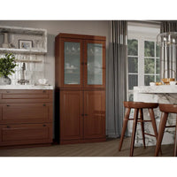 Meuble de rangement en bois massif avec portes en verre dépoli, portes pleines, 2 tiroirs et étagères réglables
