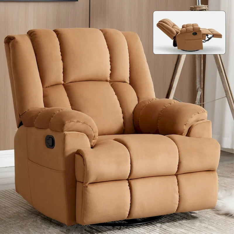 Fauteuil Inclinable Pivotant à Bascule en Tissu Lazy Boy, Grand Fauteuil Inclinable Manuel Surdimensionné avec Accoudoirs Matelassés et Dossier à Coussin