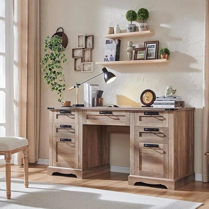 Bureau de direction 60 style ferme, bureau à domicile en bois, bureau informatique
