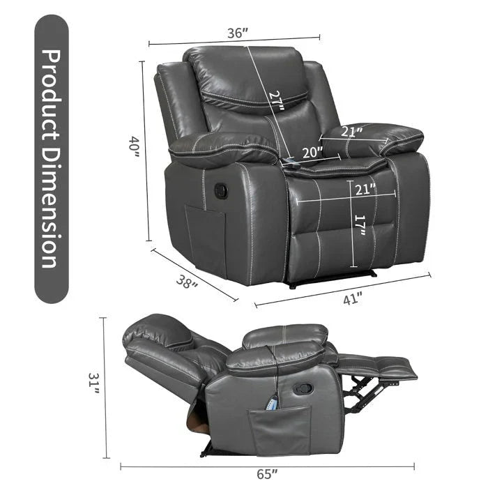 Fauteuil inclinable de massage et chaleur en cuir durable à assise large