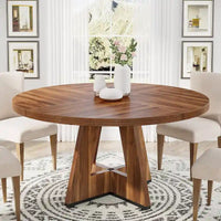 Table à manger ronde de 120 cm pour 4 personnes, table de salle à manger/cuisine/salon en bois style ferme