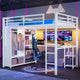 Lit mezzanine queen - Armoire et bureau intégrés, Cadre métallique avec étagères