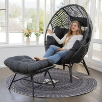 FINCATI Fauteuil Œuf d'intérieur, Fauteuil Œuf d'extérieur 200 kg, Fauteuil Œuf surdimensionné avec pouf, Fauteuil Œuf de luxe confortable avec repose-pieds