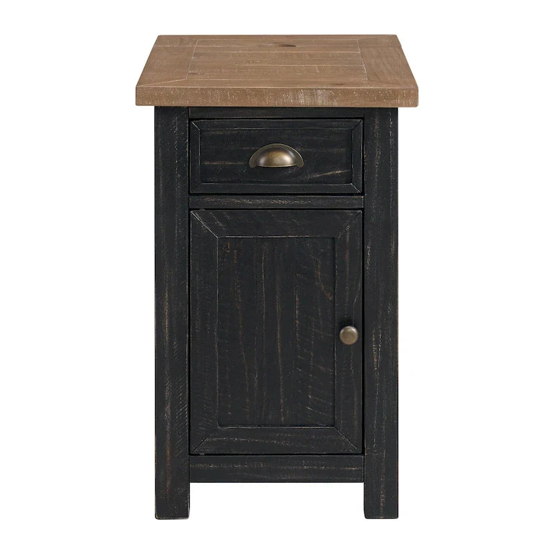 Table d'appoint de chevet Monterey en bois massif avec prises de courant cachées