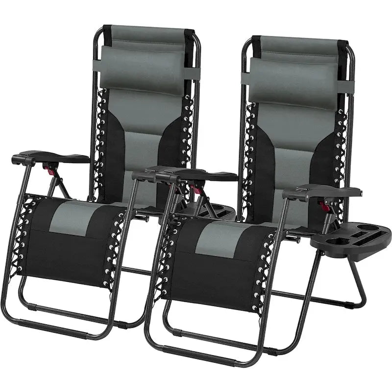 Yaheetech Lot de 2 chaises zéro gravité d'extérieur rembourrées 26in, chaise longue de patio de camping avec accoudoirs et oreiller