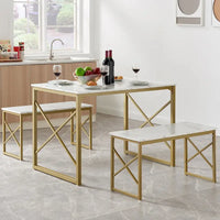 Table à manger 3 pièces VECELO avec banc, ensemble de table de salle à manger pour 4-6 personnes, table de cuisine avec 2 bancs, ensemble de table à manger