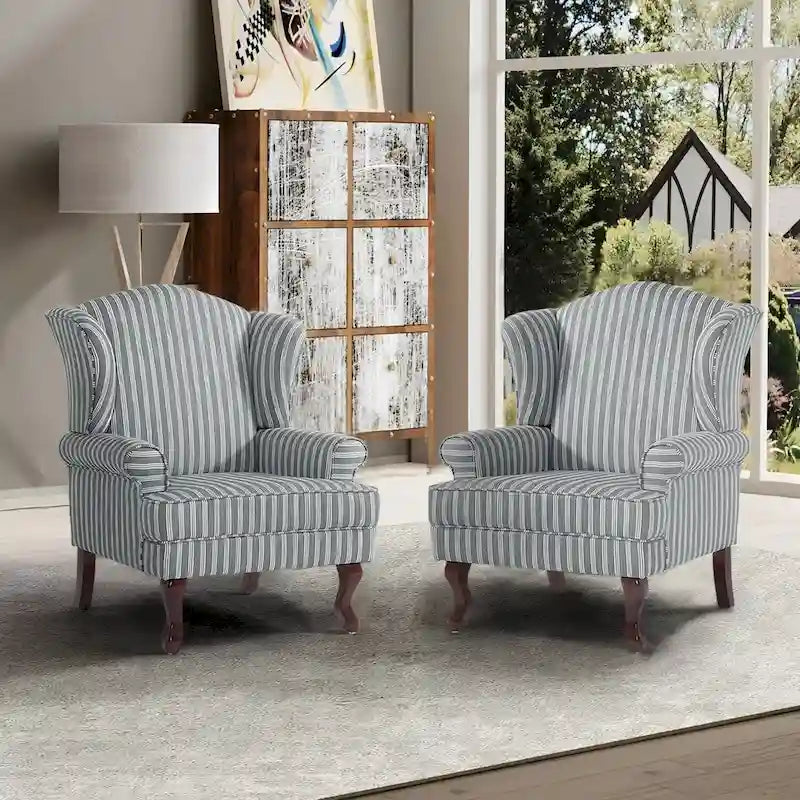 Lot de 2 fauteuils d'appoint à oreilles traditionnels rembourrés