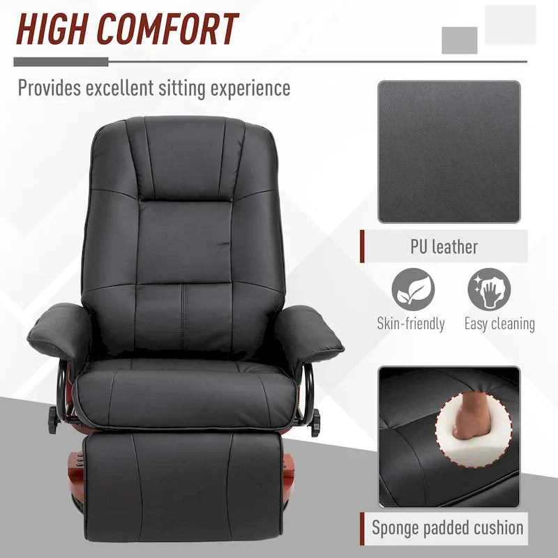 Fauteuil Inclinable HomCom en Similicuir Réglable Manuel à Base Pivotante avec Repose-Pieds Confortable et Relaxant
