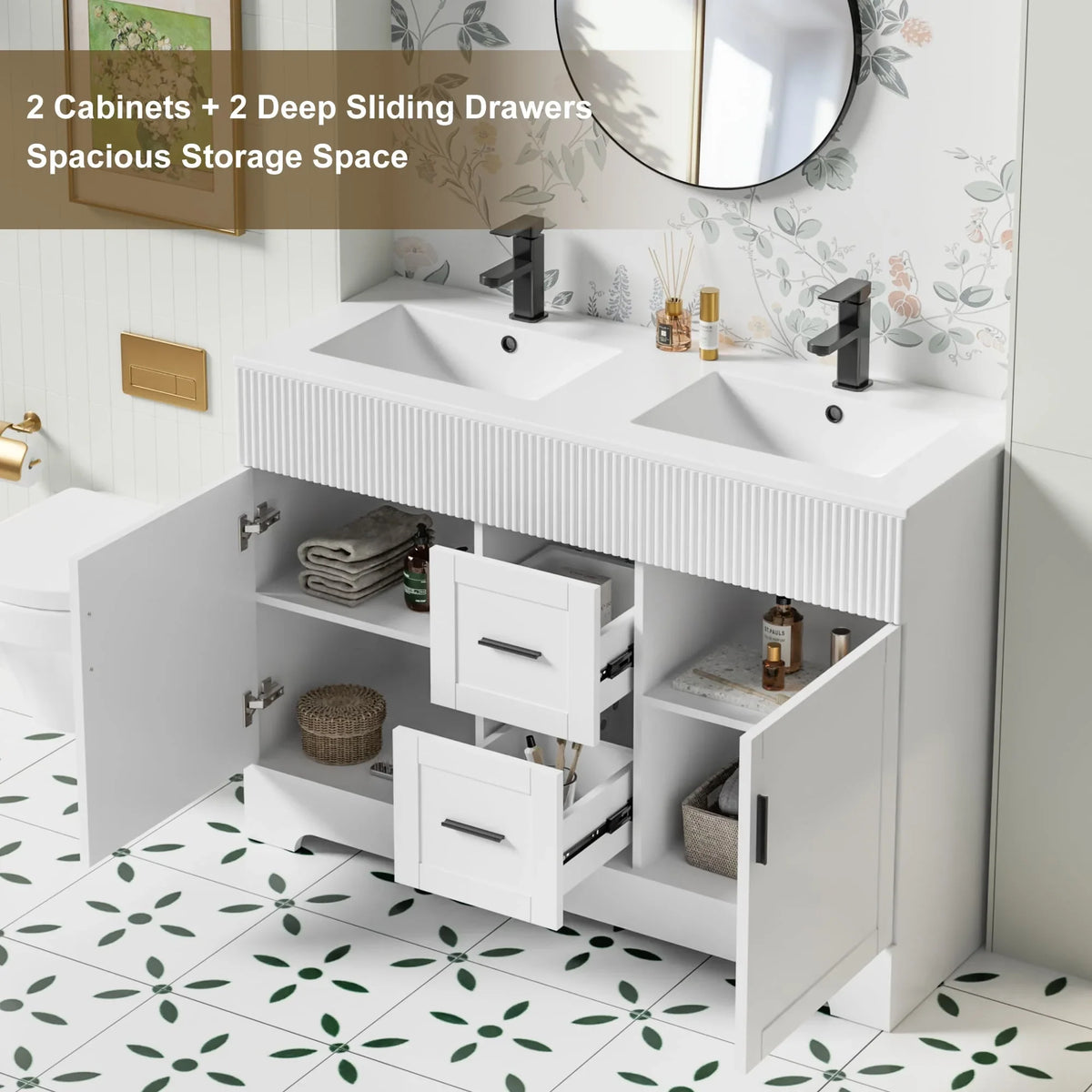 Wavy Line Ensemble meuble-lavabo de salle de bain 30/36/48 avec vasque & robinet