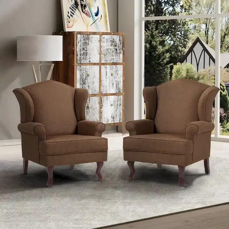 Lot de 2 fauteuils d'appoint à oreilles traditionnels rembourrés