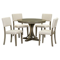 Ensemble de salle à manger 5 pièces en bois taupe rétro avec table à tréteaux courbés et 4 chaises