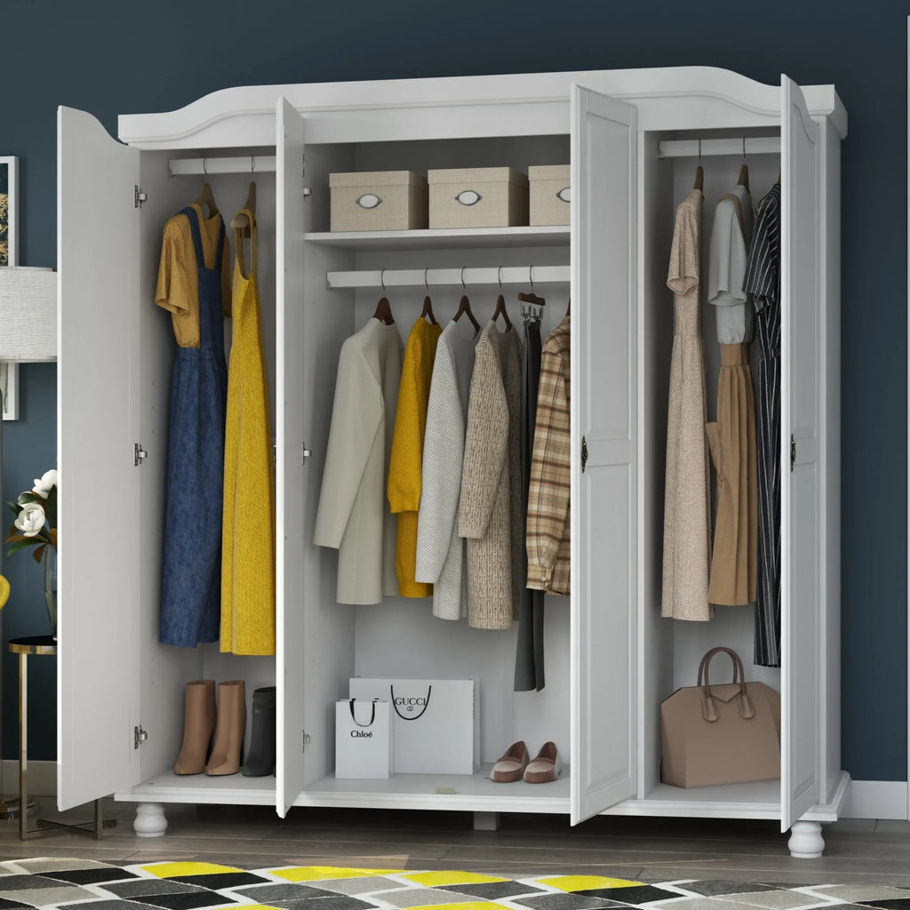 Palace Imports Armoire-penderie Kyle 4 portes 100% bois massif avec portes en bois massif ou miroir