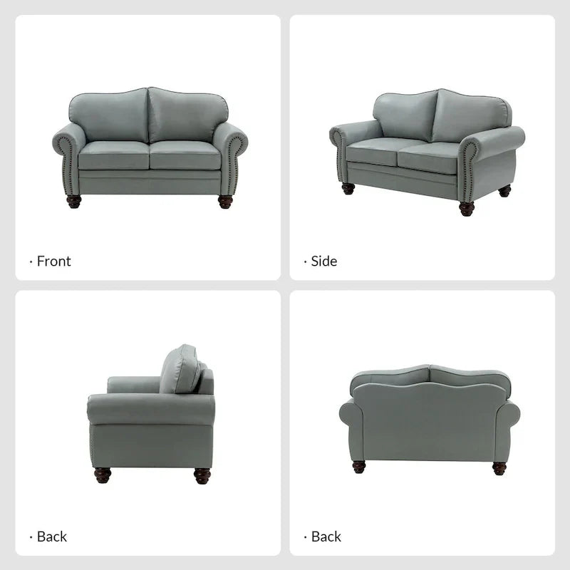 Canapé Angel Transitional en Cuir Véritable avec Dossier Capitonnée par HULALA HOME