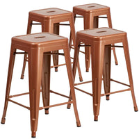 Lot de 4 tabourets de comptoir sans dossier en métal de 61 cm, pour l'intérieur ou l'extérieur, avec assise carrée