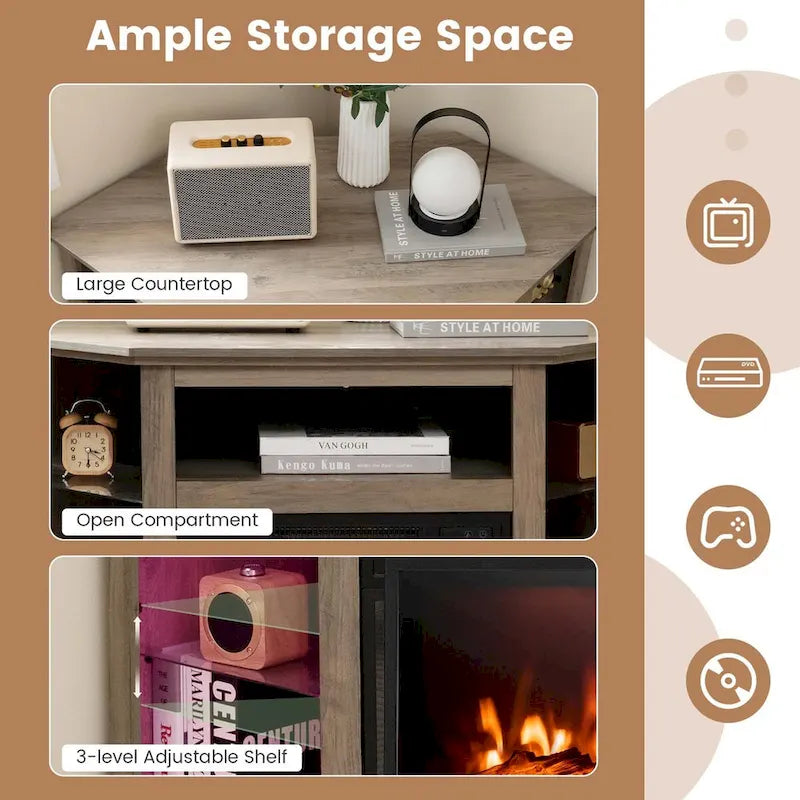 Meuble TV cheminée Costway avec lumières LED et cheminée électrique 18 pouces pour - Voir détails