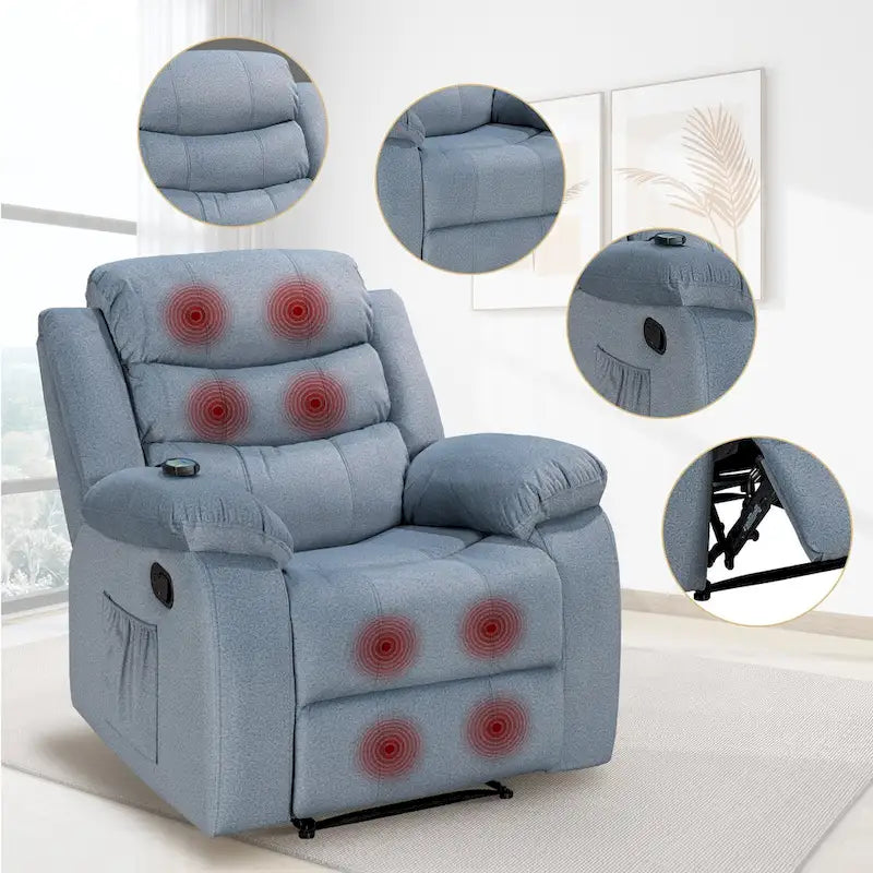 Fauteuil Inclinable Moelleux avec Fonction Massage et Chaleur