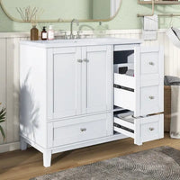 Meuble-lavabo de 36 pouces avec chargement USB, évier en résine, cadre en bois massif, 3 tiroirs de rangement
