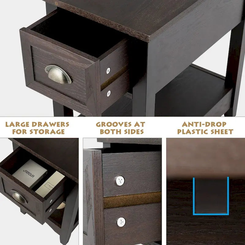 Ensemble de 2 tables d'appoint contemporaines compactes Gymax avec tiroir - 13 X 22 X 23 (L X l X H)
