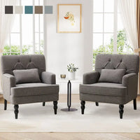 Lot de 2 fauteuils rembourrés avec boutons touffetés et oreiller lombaire beige/gris/bleu clair