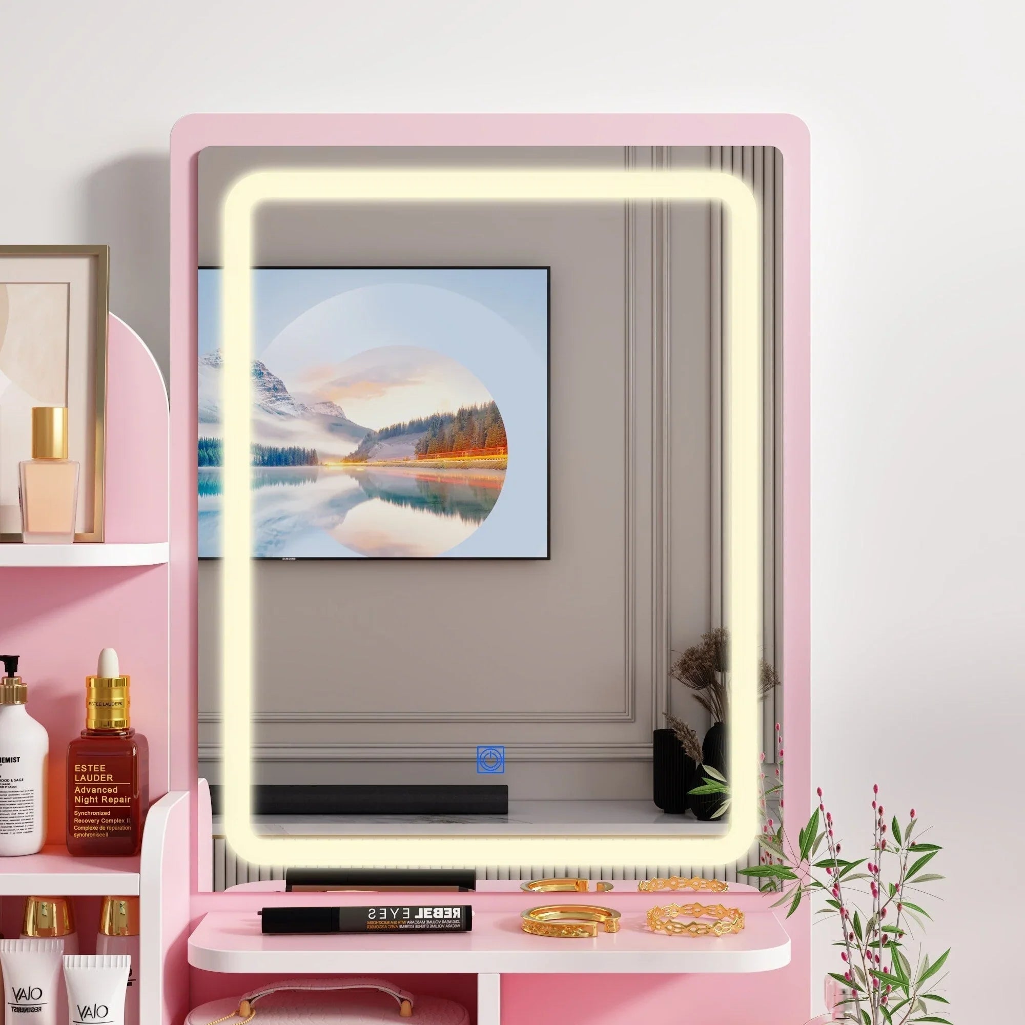 Ensemble coiffeuse table de maquillage avec lumière LED & miroir & tabouret