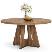 Table à manger ronde de 120 cm pour 4 personnes, table de salle à manger/cuisine/salon en bois style ferme