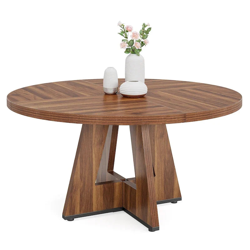 Table à manger ronde de 120 cm pour 4 personnes, table de salle à manger/cuisine/salon en bois style ferme