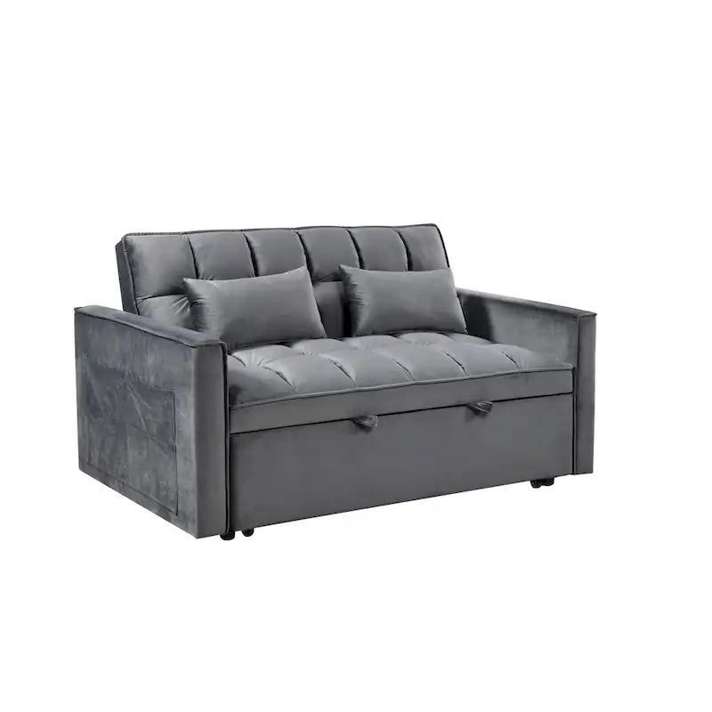 Causeuse de futon moderne en velours avec dossier inclinable et poches, 2 places – Gris foncé / Gris clair / Bleu / Noir