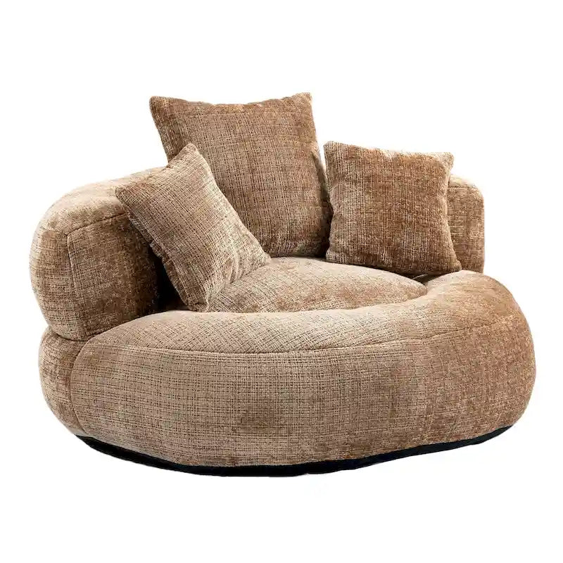Canapé paresseux à dossier haut en chenille avec 3 coussins et pouf surdimensionné