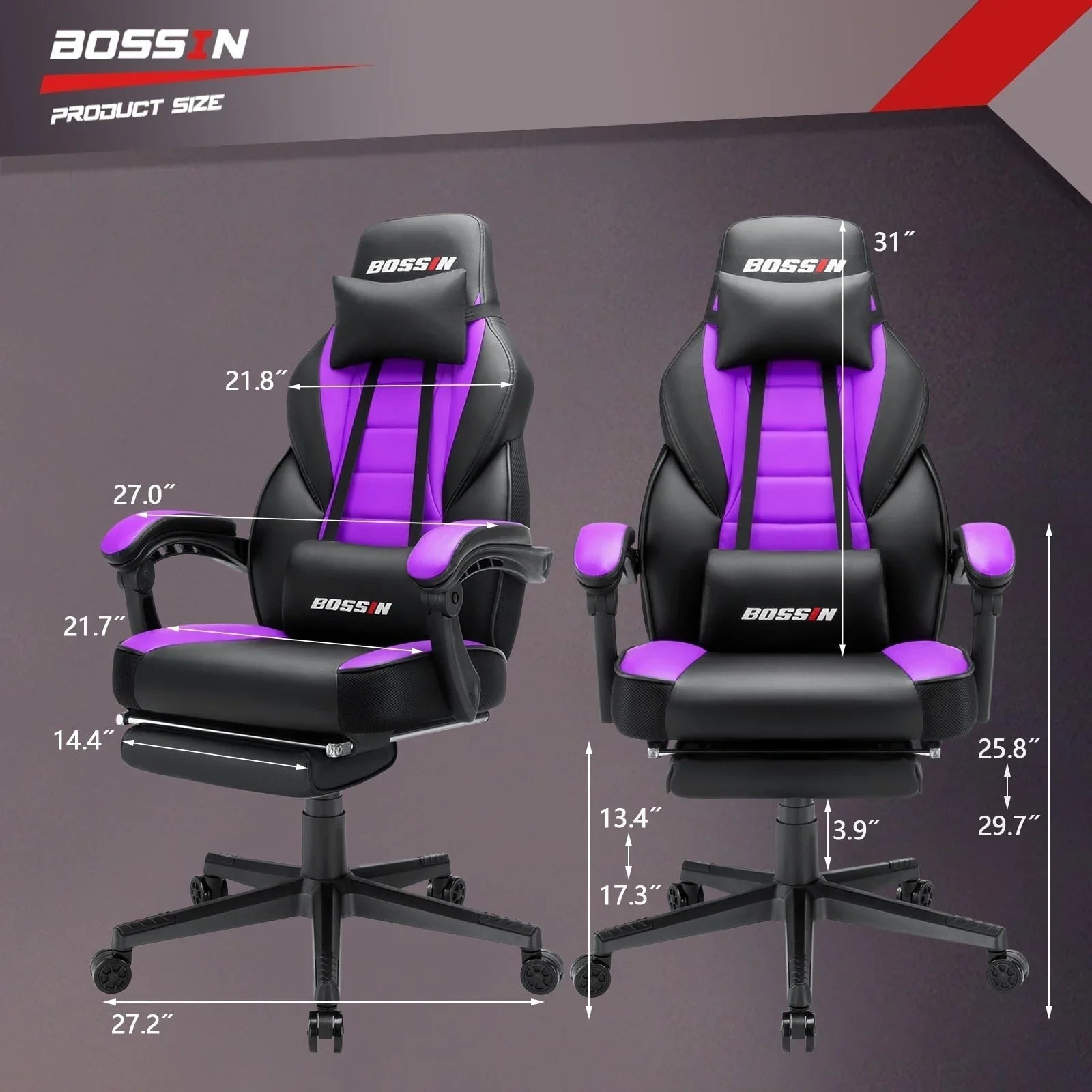 BOSSIN Chaise de gaming style racing, chaise de gamer grande et haute 300 lb à dossier haut chaise informatique