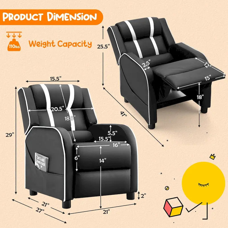 Fauteuil Inclinable Enfant Gymax Ergonomique en Cuir avec Repose-Pieds