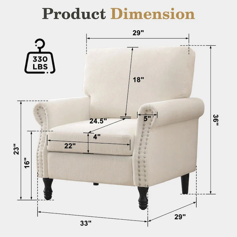 Fauteuil moderne rembourré avec clous décoratifs et pieds en bois