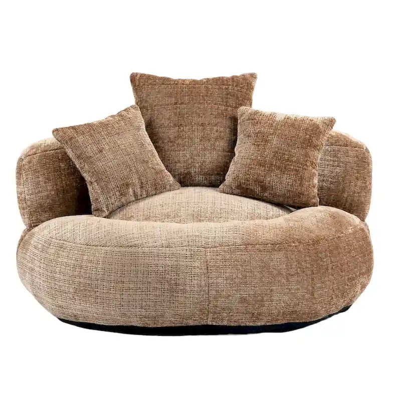 Canapé paresseux à dossier haut en chenille avec 3 coussins et pouf surdimensionné