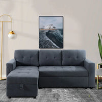 Canapé sectionnel convertible réversible avec lit escamotable, méridienne de rangement dissimulée et pieds durables