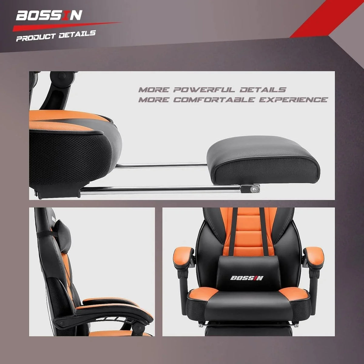 BOSSIN Chaise de gaming style racing, chaise de gamer grande et haute 300 lb à dossier haut chaise informatique