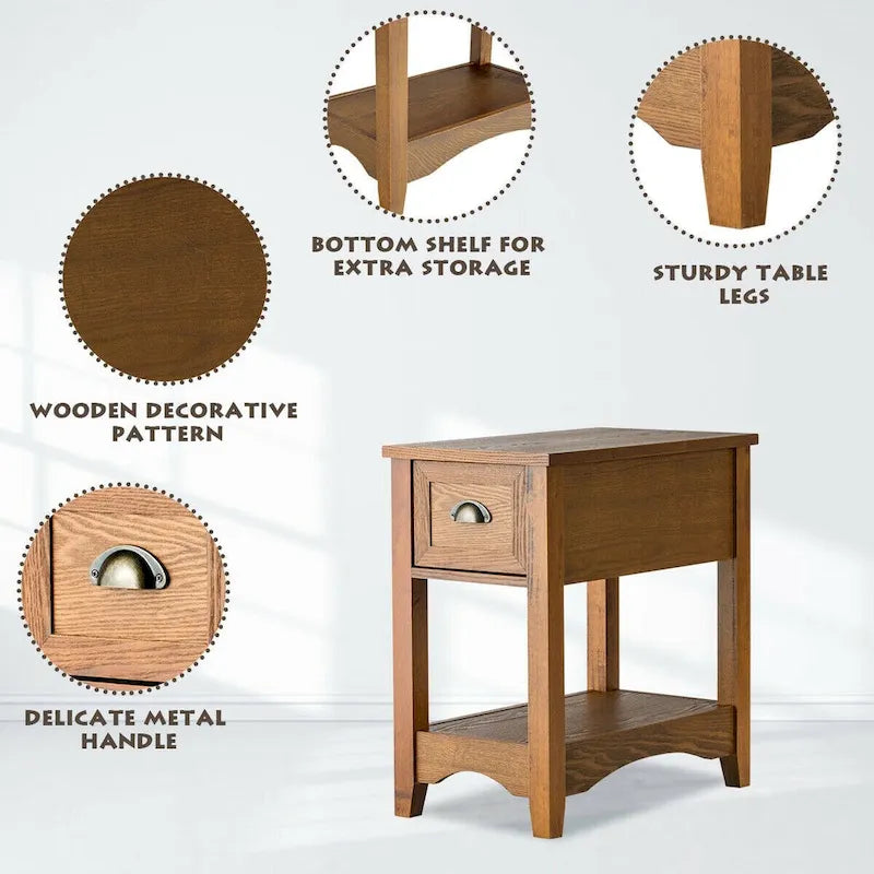 Ensemble de 2 tables d'appoint contemporaines compactes Gymax avec tiroir - 13 X 22 X 23 (L X l X H)