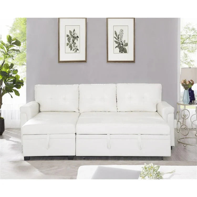 Canapé sectionnel convertible réversible avec lit escamotable, méridienne de rangement dissimulée et pieds durables